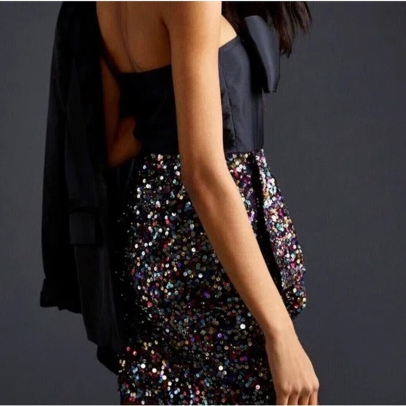 Anthropologie NWT Sequined Bow-Tie Mini Dress Size 14W. - Picture 6 of 13